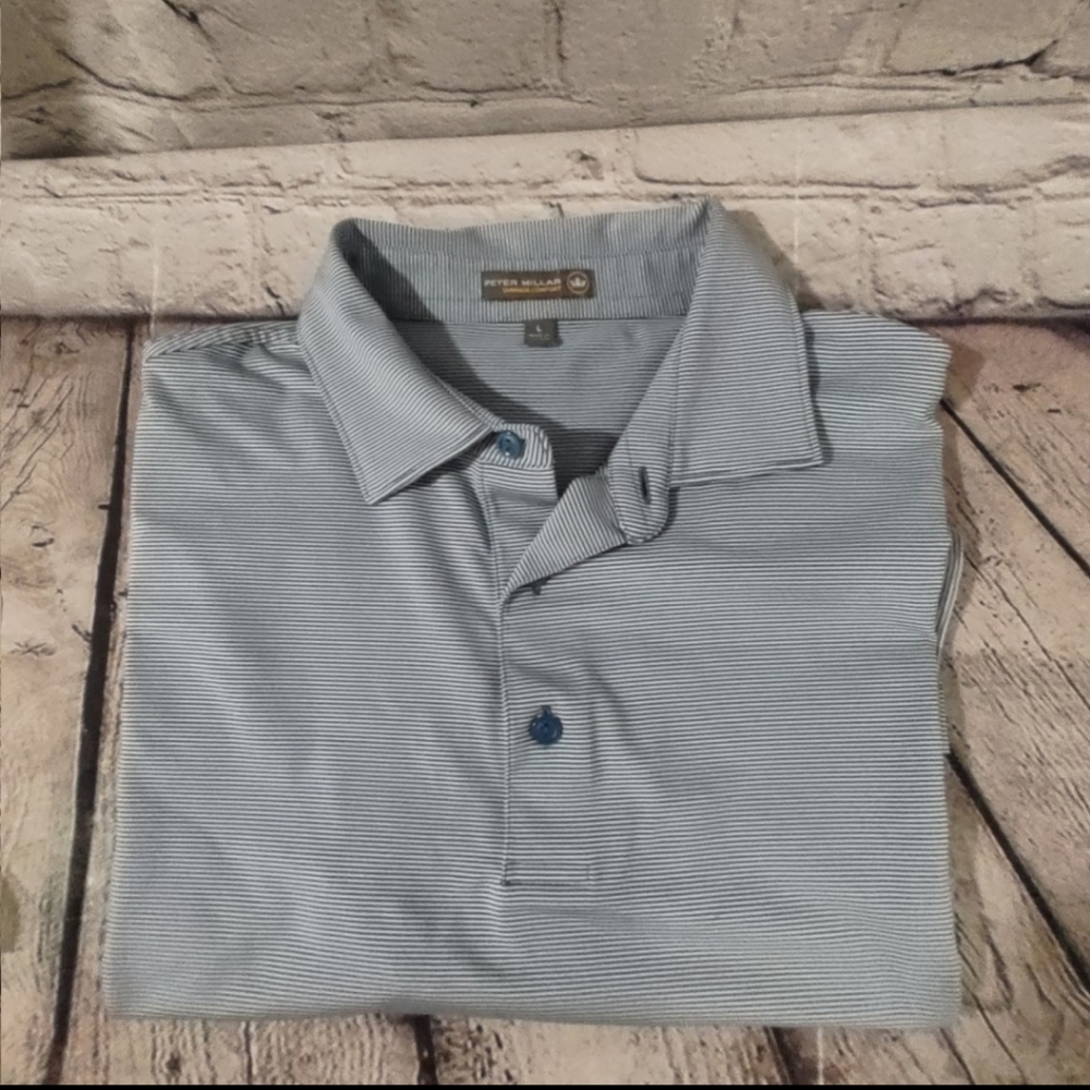Peter Millar Summer Comfort Polo Blue White Striped Golf Shirt Size Large